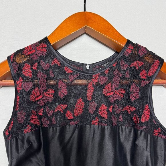 Vintage Y2K RODARTE Black Red Butterfly Embroidered Silk Blend Cocktail Dress - Picture 7 of 17